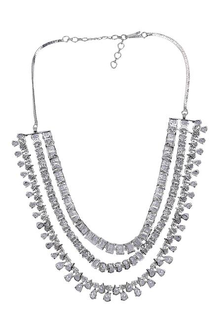 Shop_Auraa Trends_White Imitation Diamonds Layered Necklace Set With Stones _Online_at_Aza_Fashions