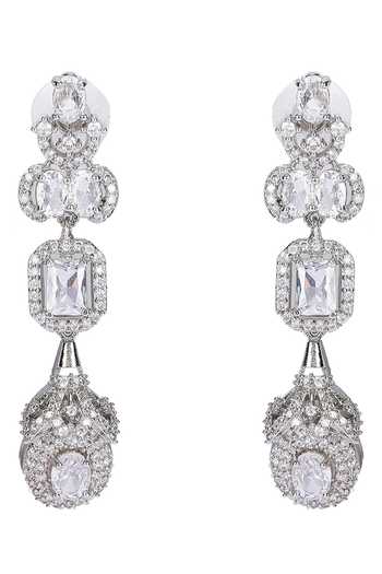 Auraa Trends_Silver Plated Imitation Diamonds Stone Embellished Necklace And Earring Set _at_Aza_Fashions