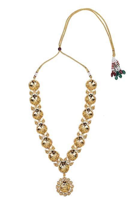 Auraa Trends_Green Crystals, Zari Kundan Floral Necklace Set _Online_at_Aza_Fashions