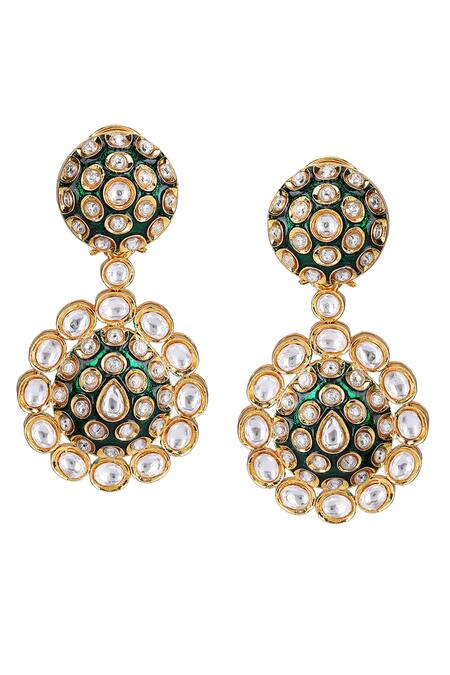 Auraa Trends_Green Crystals, Zari Kundan Floral Necklace Set _at_Aza_Fashions
