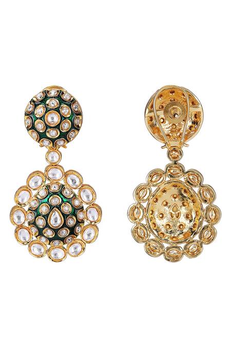 Buy_Auraa Trends_Green Crystals, Zari Kundan Floral Necklace Set 