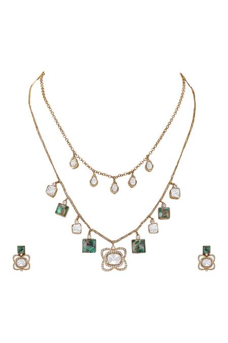 Buy Auraa Trends Green Stones Kundan Necklace Set Online at Aza Fashions Buy_Auraa Trends_Green Stones Kundan Necklace Set _Online_at_Aza_Fashions