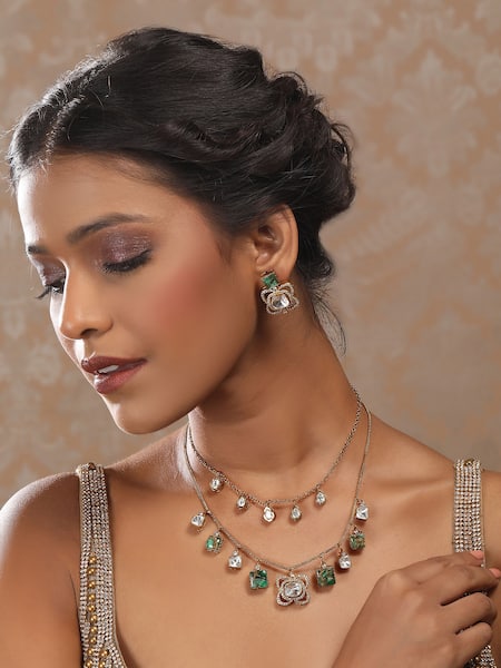 Auraa Trends_Green Stones Kundan Necklace Set _at_Aza_Fashions