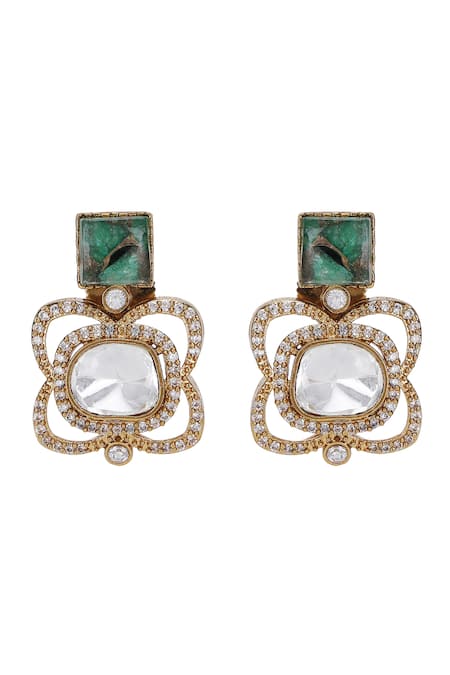 Shop Auraa Trends Green Stones Kundan Necklace Set Shop_Auraa Trends_Green Stones Kundan Necklace Set