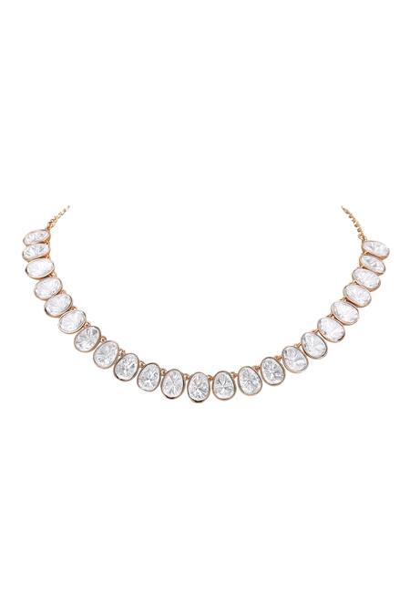 Auraa Trends_White Kundan Embellished Necklace And Earring Set _Online_at_Aza_Fashions