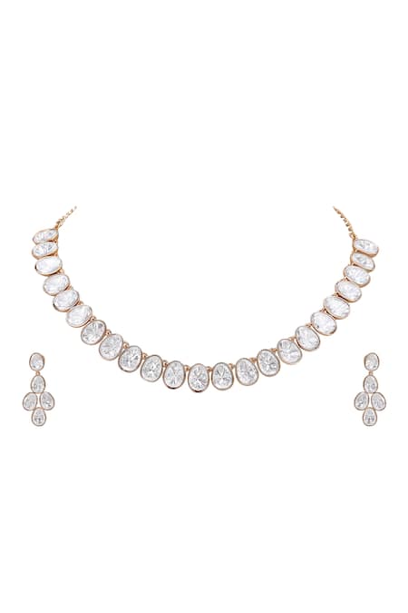 Buy_Auraa Trends_White Kundan Embellished Necklace And Earring Set _Online_at_Aza_Fashions