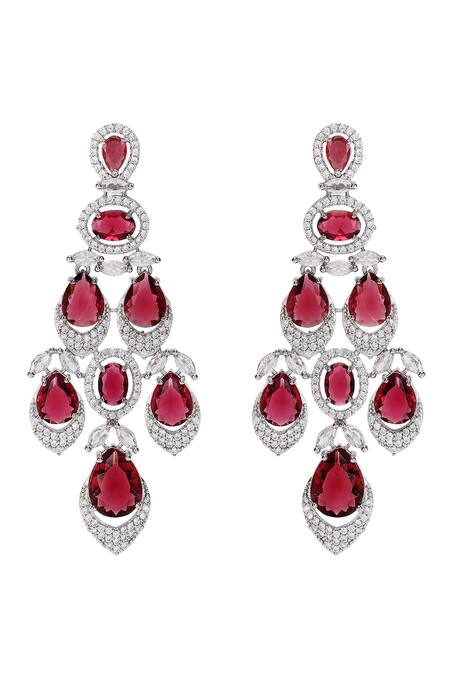 Shop_Auraa Trends_Red Faux Diamond And Ruby Stone Necklace Set 