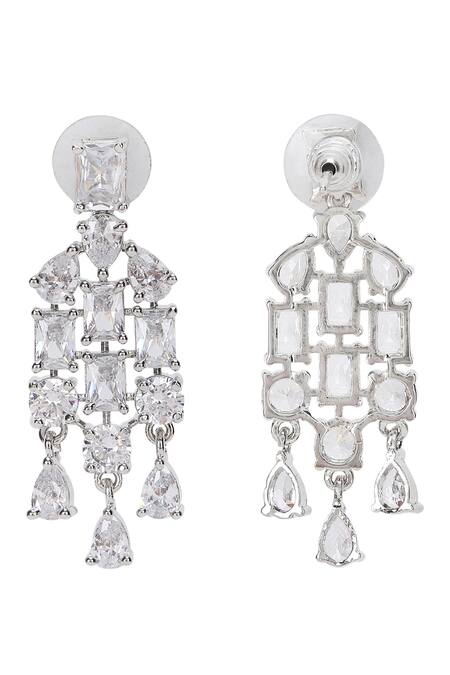 Shop_Auraa Trends_Silver Plated Imitation Diamonds Layered Necklace Set With Faux _Online_at_Aza_Fashions