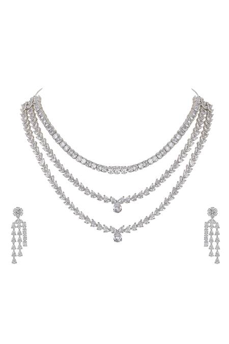 Buy Auraa Trends Silver Plated Fabric Flowers Faux Diamond Necklace Set Online at Aza Fashions Buy_Auraa Trends_Silver Plated Fabric Flowers Faux Diamond Necklace Set _Online_at_Aza_Fashions