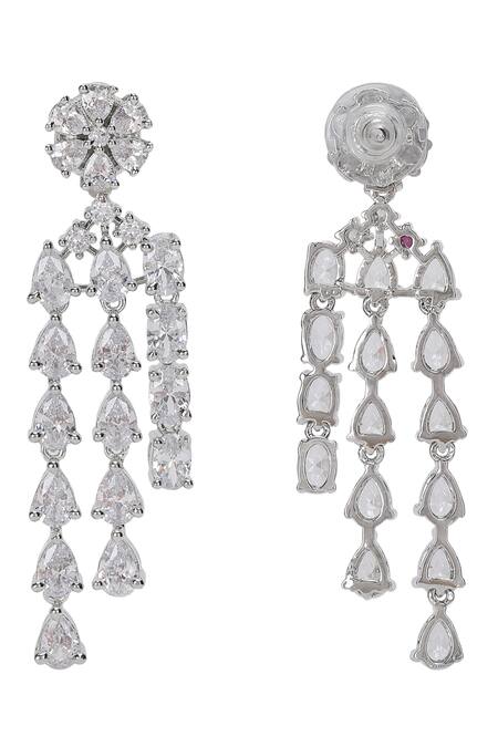 Shop Auraa Trends Silver Plated Fabric Flowers Faux Diamond Necklace Set Shop_Auraa Trends_Silver Plated Fabric Flowers Faux Diamond Necklace Set