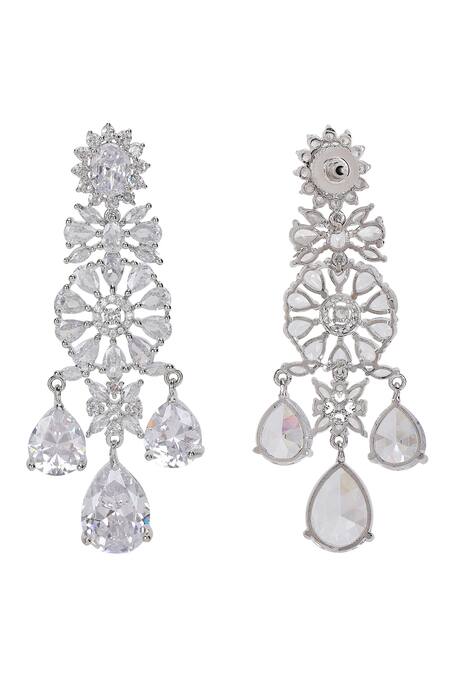 Shop_Auraa Trends_White Diamonds Silver Faux Layered Necklace Set _Online_at_Aza_Fashions