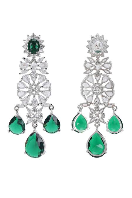 Buy_Auraa Trends_Green Fabric Flowers, Diamonds Faux And Emerald Necklace Set 