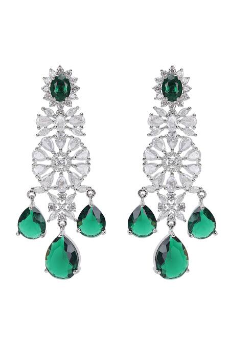 Shop_Auraa Trends_Green Fabric Flowers, Diamonds Faux And Emerald Necklace Set 