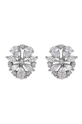 Auraa Trends_Silver Plated Imitation Diamonds Faux Necklace And Earring Set _at_Aza_Fashions