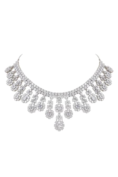 Buy_Auraa Trends_White Imitation Diamonds Faux Necklace And Earring Set _Online_at_Aza_Fashions