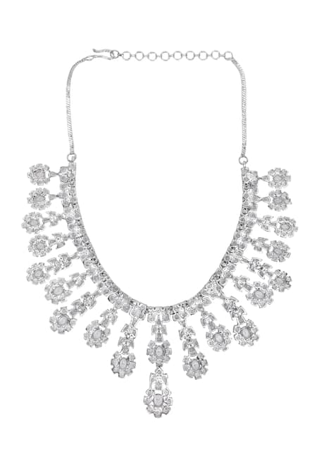 Shop_Auraa Trends_White Imitation Diamonds Faux Necklace And Earring Set _Online_at_Aza_Fashions