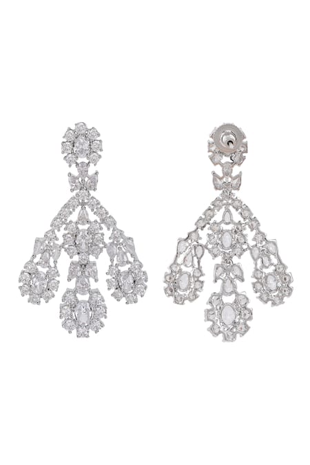 Buy_Auraa Trends_White Imitation Diamonds Faux Necklace And Earring Set 