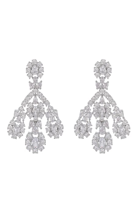 Shop Auraa Trends White Imitation Diamonds Faux Necklace And Earring Set Shop_Auraa Trends_White Imitation Diamonds Faux Necklace And Earring Set