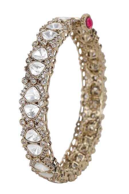 Shop_Auraa Trends_Silver Plated Zari Polki Stone And Faux Diamond Kadas Set _Online_at_Aza_Fashions