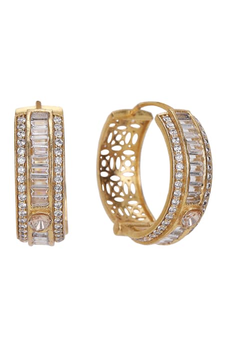 Auraa Trends_Gold Plated Imitation Diamonds Faux Embellished Hoop Earrings _Online_at_Aza_Fashions
