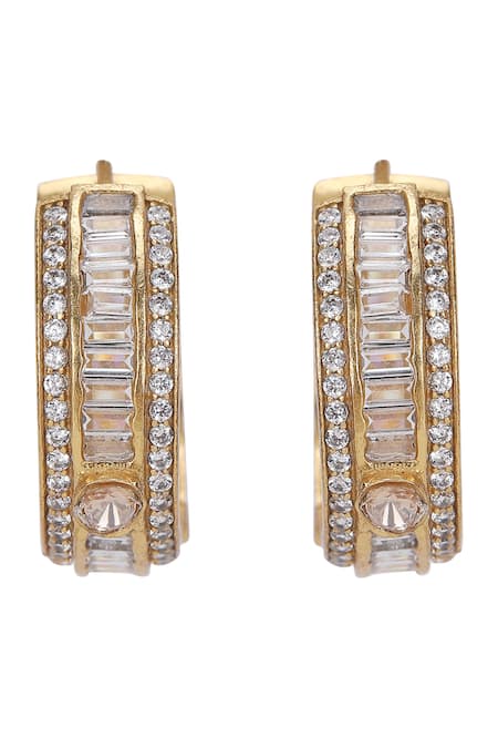 Shop_Auraa Trends_Gold Plated Imitation Diamonds Faux Embellished Hoop Earrings _Online_at_Aza_Fashions