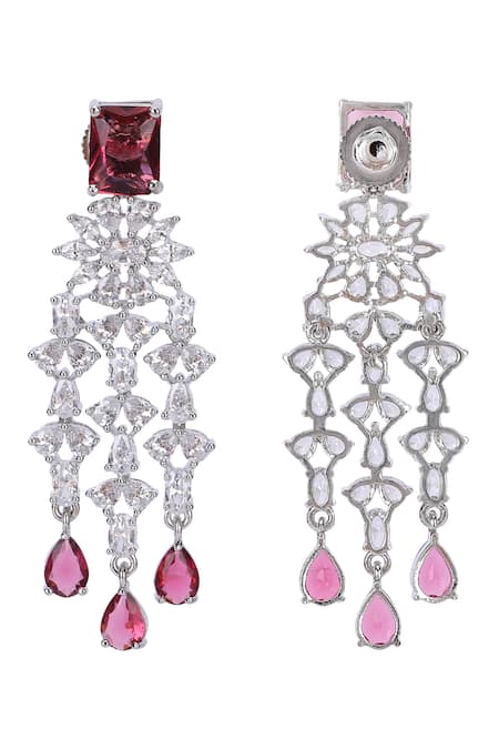 Buy_Auraa Trends_Silver Plated Rhinestones Designer Faux Diamond And Ruby Necklace Set 