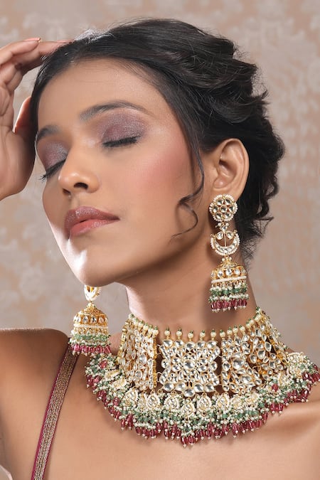 Auraa Trends Polki Bead Embellished Choker Necklace Set 