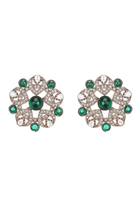 Auraa Trends_Green Stones Double Layered Zircon Necklace Set _Online_at_Aza_Fashions