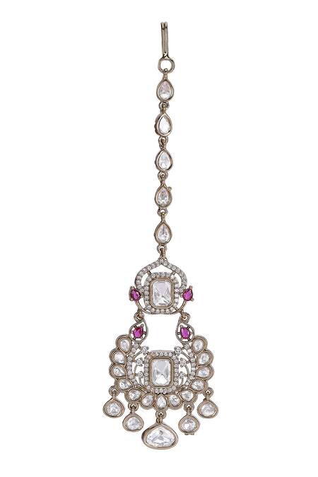 Auraa Trends_Red Rhinestones Polki Ruby Stone Necklace Set_Online_at_Aza_Fashions