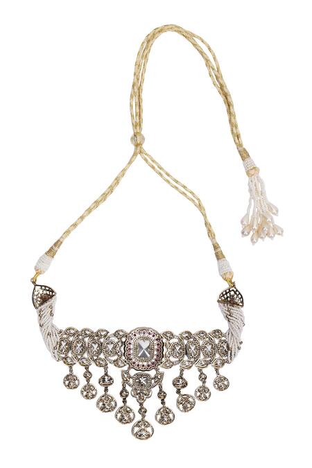 Buy_Auraa Trends_Red Rhinestones Polki Ruby Stone Necklace Set_Online_at_Aza_Fashions