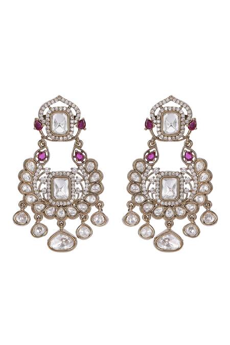 Buy_Auraa Trends_Red Rhinestones Polki Ruby Stone Necklace Set