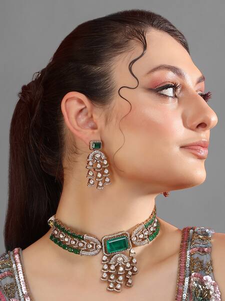 Buy_Auraa Trends_Green Beads Kundan Choker Necklace Set 