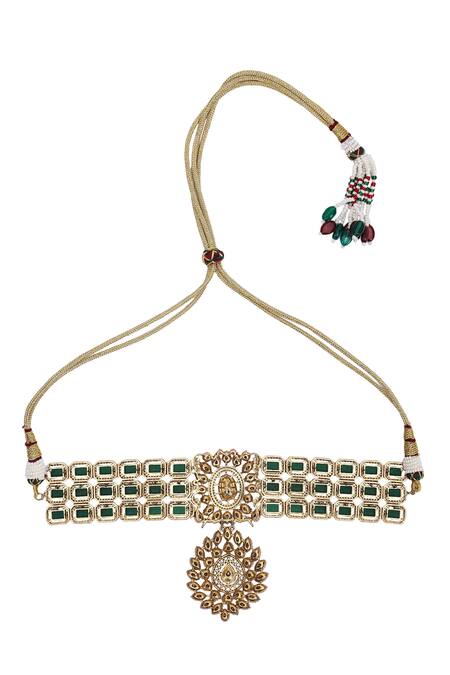 Auraa Trends_Green Stones Kundan Embellished Necklace Set_at_Aza_Fashions