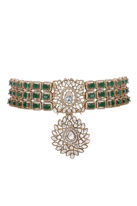 Buy_Auraa Trends_Green Stones Kundan Embellished Necklace Set