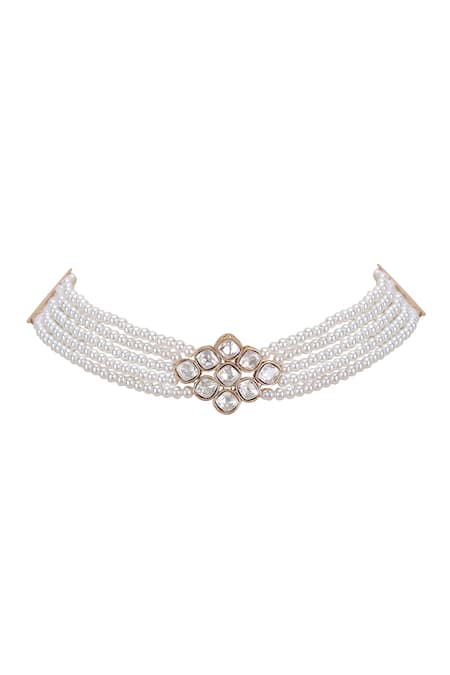 Buy_Auraa Trends_White Crystals Kundan Pearl Necklace Set _Online_at_Aza_Fashions