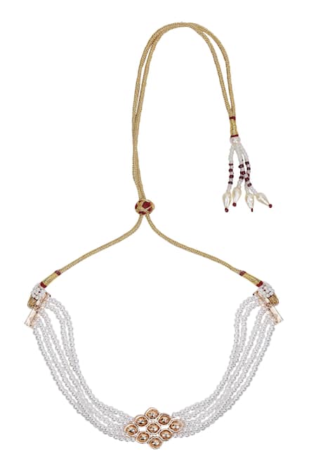 Auraa Trends_White Crystals Kundan Pearl Necklace Set _at_Aza_Fashions