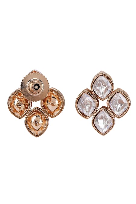 Shop Auraa Trends White Crystals Kundan Pearl Necklace Set Shop_Auraa Trends_White Crystals Kundan Pearl Necklace Set