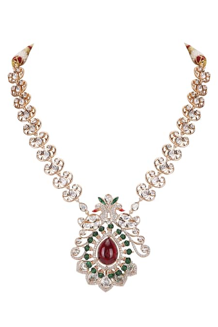 Auraa Trends_Multi Color Stones Kundan Embellished Necklace Set _Online_at_Aza_Fashions