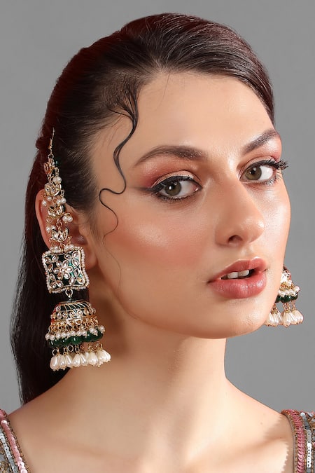 Auraa Trends Gold Finish Kundan Enamel Jhumkas 