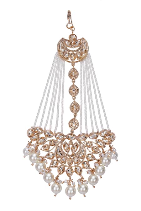 Auraa Trends_Gold Plated Kundan Pearl Embellished Passa _Online_at_Aza_Fashions