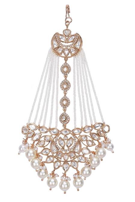 Buy_Auraa Trends_Gold Plated Kundan Pearl Embellished Passa _Online_at_Aza_Fashions