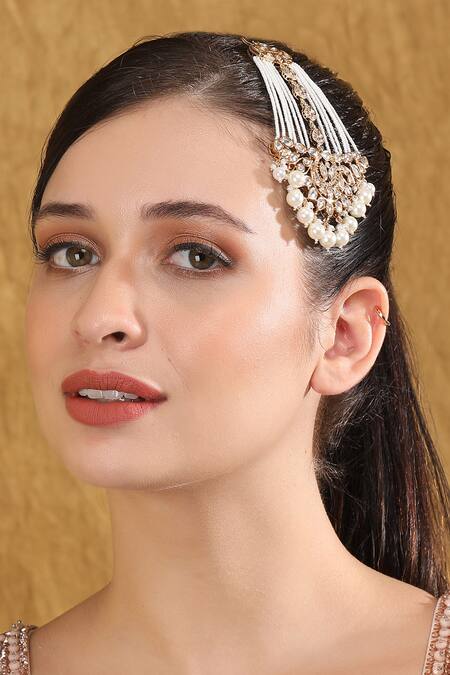 Shop_Auraa Trends_Gold Plated Kundan Pearl Embellished Passa _Online_at_Aza_Fashions