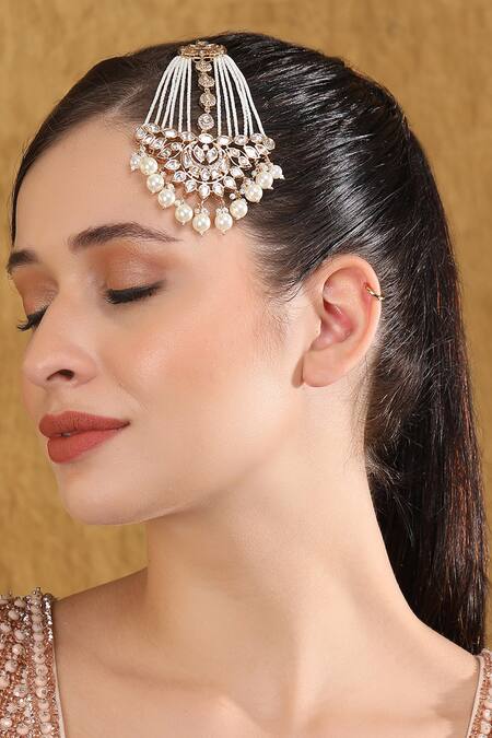 Auraa Trends_Gold Plated Kundan Pearl Embellished Passa _at_Aza_Fashions