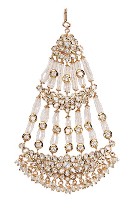 Auraa Trends_White Kundan And Pearl Embellished Passa _Online_at_Aza_Fashions