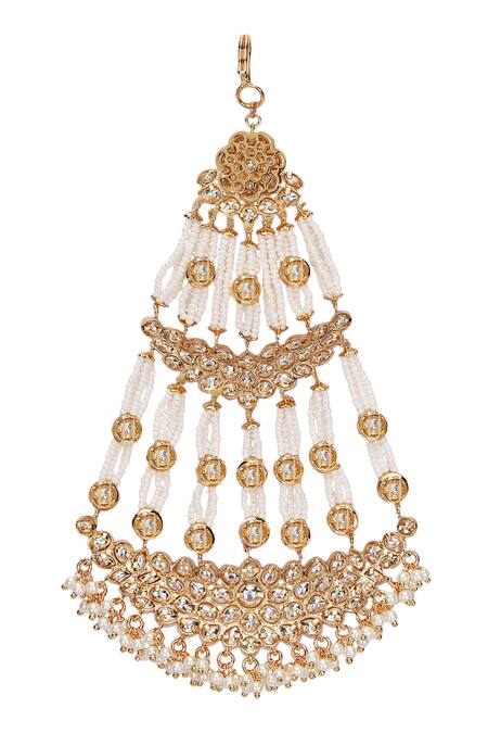 Buy_Auraa Trends_White Kundan And Pearl Embellished Passa _Online_at_Aza_Fashions