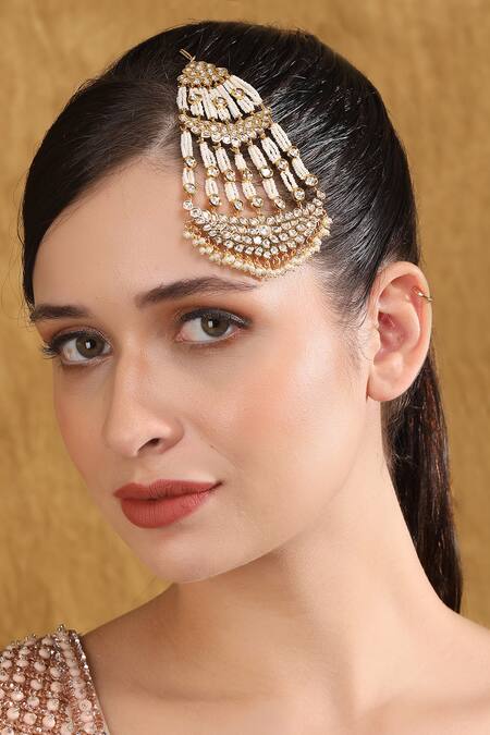 Shop_Auraa Trends_White Kundan And Pearl Embellished Passa _Online_at_Aza_Fashions