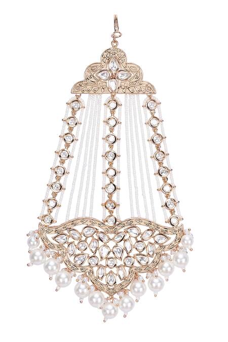 Auraa Trends_Gold Plated Kundan And Pearl Embellished Passa _Online_at_Aza_Fashions