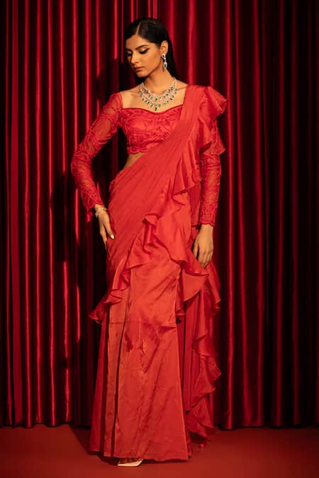 Swati Wadhwani Couture Ruffle Detailed Pre-Draped Saree Set 