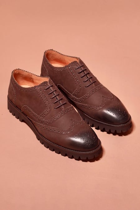 Dmodot Brown Leather Oxford Brogue Shoes 