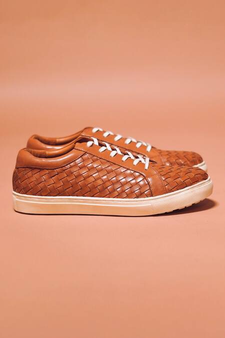 Dmodot_Brown Woven Leather Sneakers _Online_at_Aza_Fashions